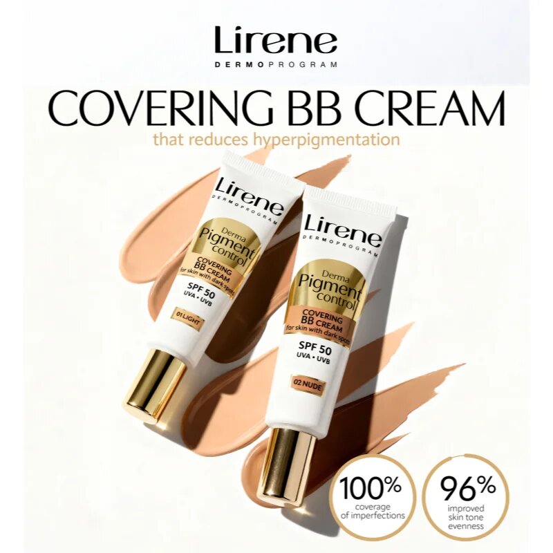Lirene Derma Pigment Control Covering BB Cream SPF 50 posvetlitvena BB krema proti pigmentnim madežem odtenek 01 Light 30 ml