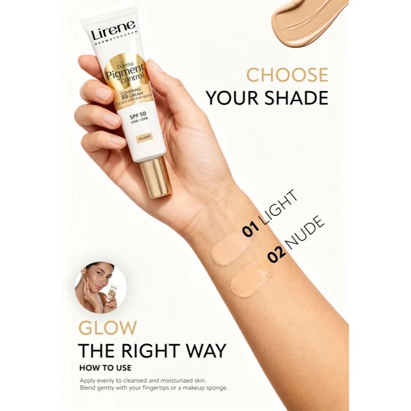 Lirene Derma Pigment Control Covering BB Cream SPF 50 posvetlitvena BB krema proti pigmentnim madežem odtenek 01 Light 30 ml
