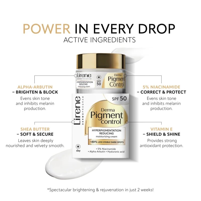 Lirene Derma Pigment Control Cream SPF 50 posvetlitvena vlažilna krema proti pigmentnim madežem SPF 50 50 ml