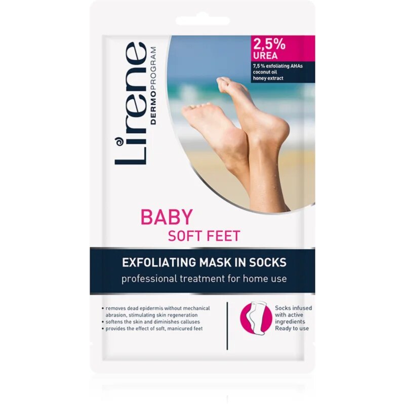Lirene Foot Care eksfoliacijske nogavice za mehčanje in vlaženje kože stopal 25% Urea 1 par