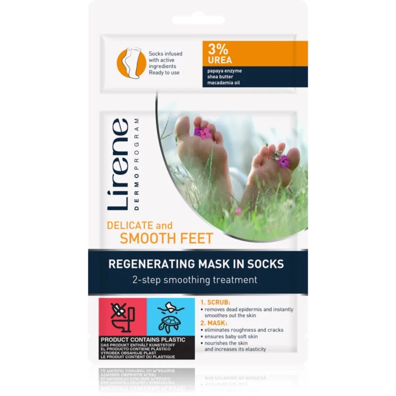 Lirene Foot Care regeneracija kože stopal v dveh korakih piling + maska v obliki nogavic 3% Urea 1 par