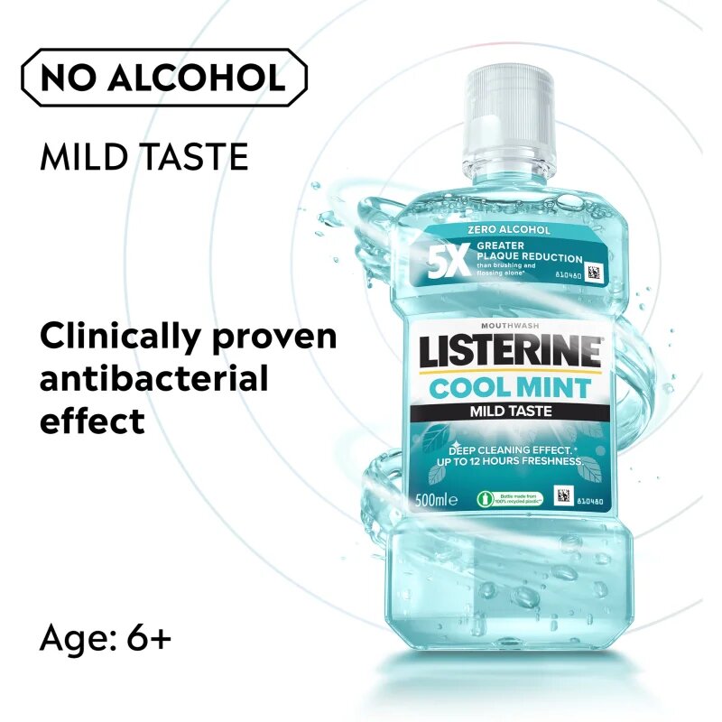 Listerine Cool Mint Mild Taste ustna voda brez alkohola okus Cool Mint 500 ml