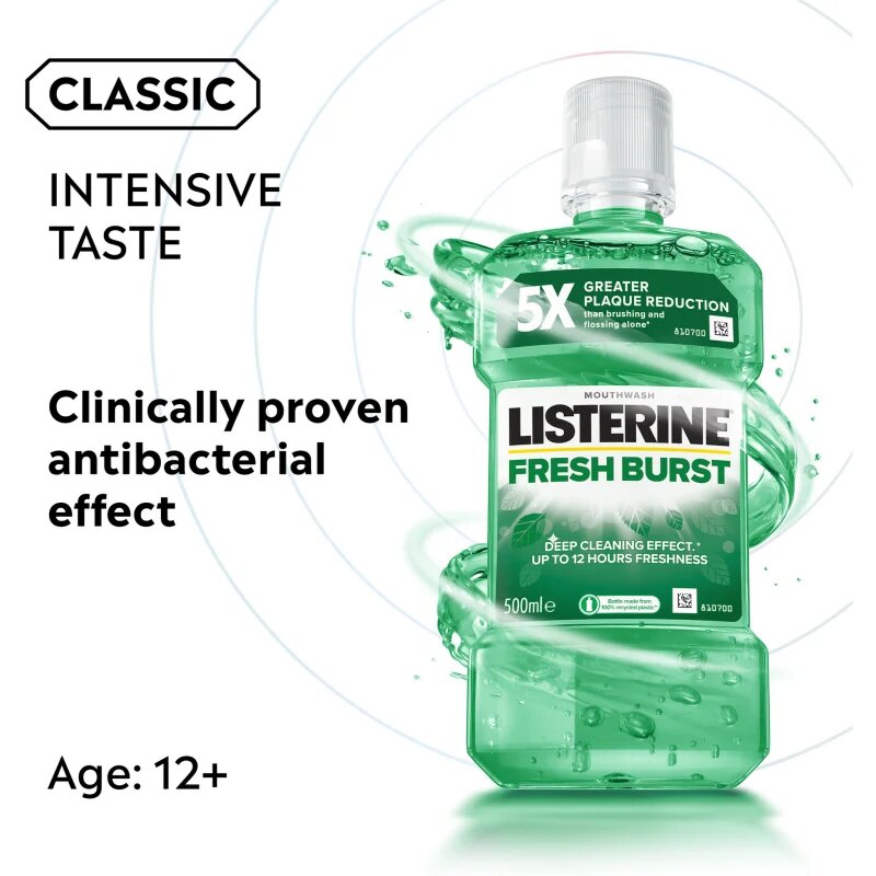 Listerine Fresh Burst ustna voda proti zobnim oblogam 500 ml