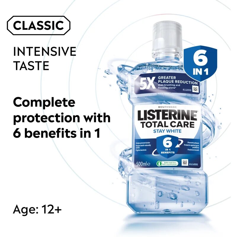 Listerine Stay White ustna voda z belilnim učinkom okus Arctic Mint 500 ml