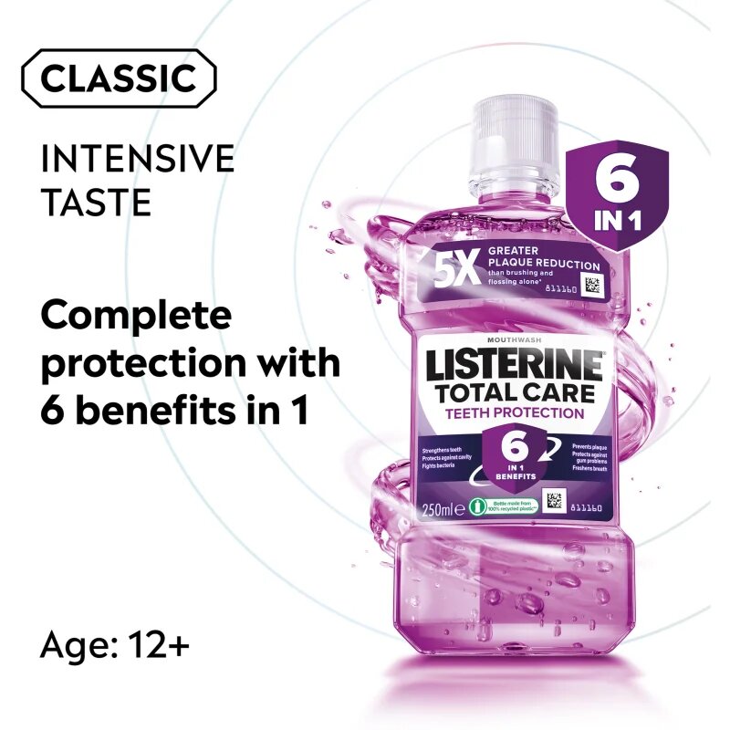 Listerine Total Care Teeth Protection ustna voda za popolno zaščito zob 6 v 1 Clean Mint 250 ml