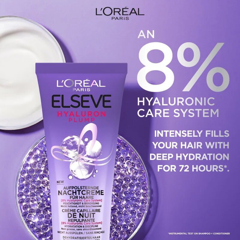 L’Oréal Paris Elseve Hyaluron Plump nočna vlažilna krema za lase 200 ml