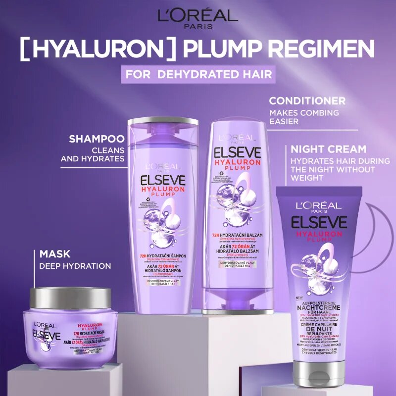 L’Oréal Paris Elseve Hyaluron Plump nočna vlažilna krema za lase 200 ml
