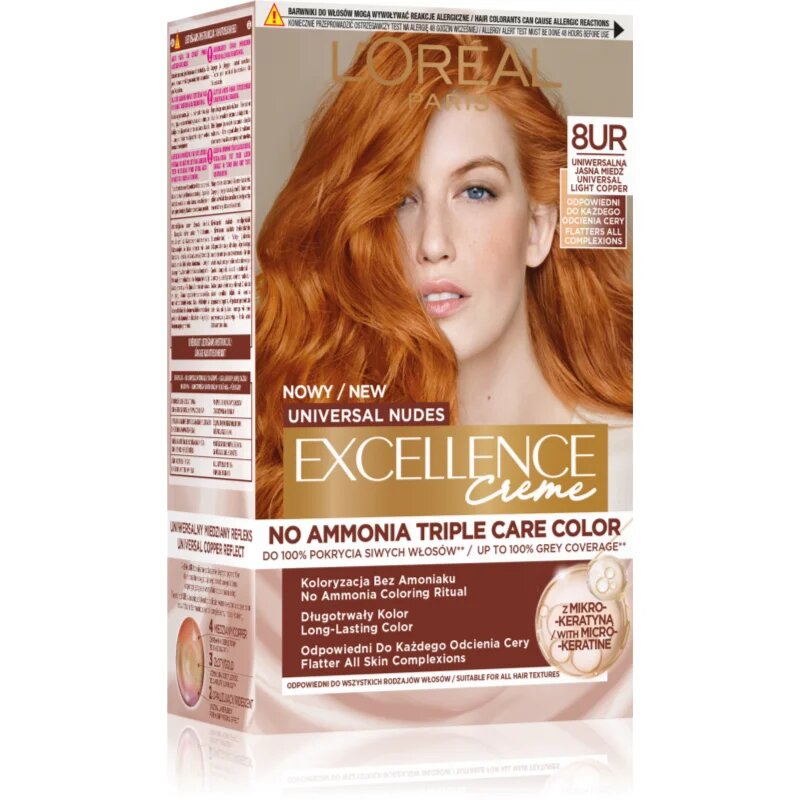 L’Oréal Paris Excellence Universal Nudes permanentna barva za lase odtenek 8UR Universal Light Copper 1 kos