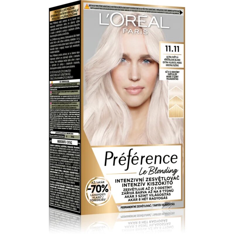 L’Oréal Paris Préférence Le Blonding barva za lase za posvetlitev las odtenek 11.11 Ultra-Light Cool Crystal Blonde 1 kos
