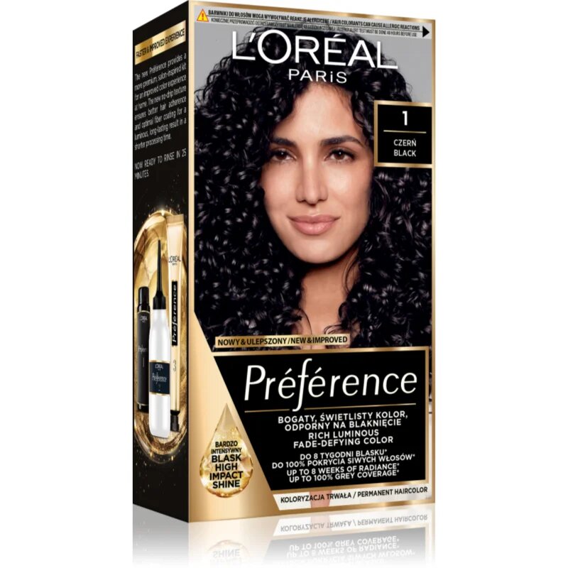 L’Oréal Paris Préférence permanentna barva za lase odtenek 1 Black 1 kos