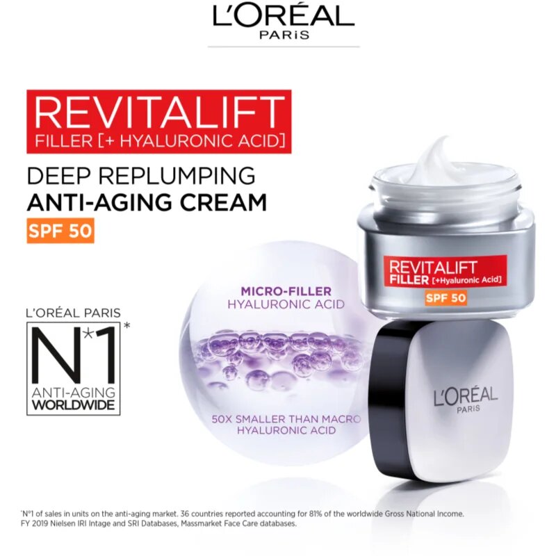 L’Oréal Paris Revitalift Filler dnevna krema za zapolnjenje gub proti staranju SPF 50 50 ml