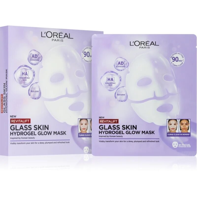 L’Oréal Paris Revitalift Filler Glass Skin hidrogelna maska s posvetlitvenim učinkom 4 kos