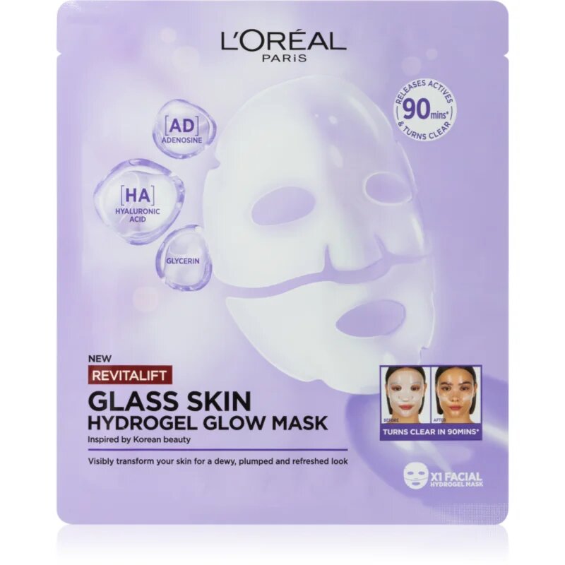 L’Oréal Paris Revitalift Filler Glass Skin hidrogelna maska s posvetlitvenim učinkom 4 kos