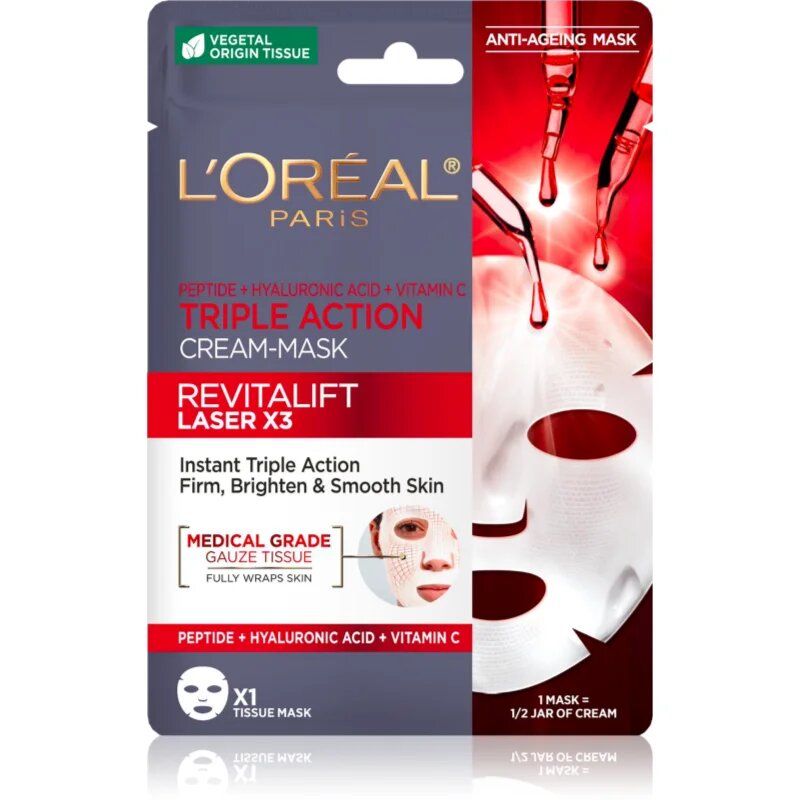 L’Oréal Paris Revitalift Laser X3 maska iz platna proti staranju kože 28 g