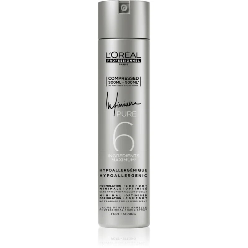 L’Oréal Professionnel Infinium Pure hipoalergenski lak za lase z močnim utrjevanjem brez dišav 300 ml