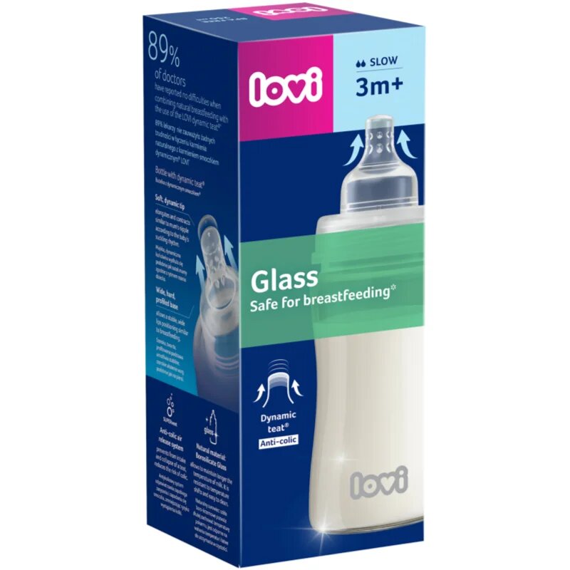 LOVI Glass steklenička za dojenčke 3m+ 250 ml