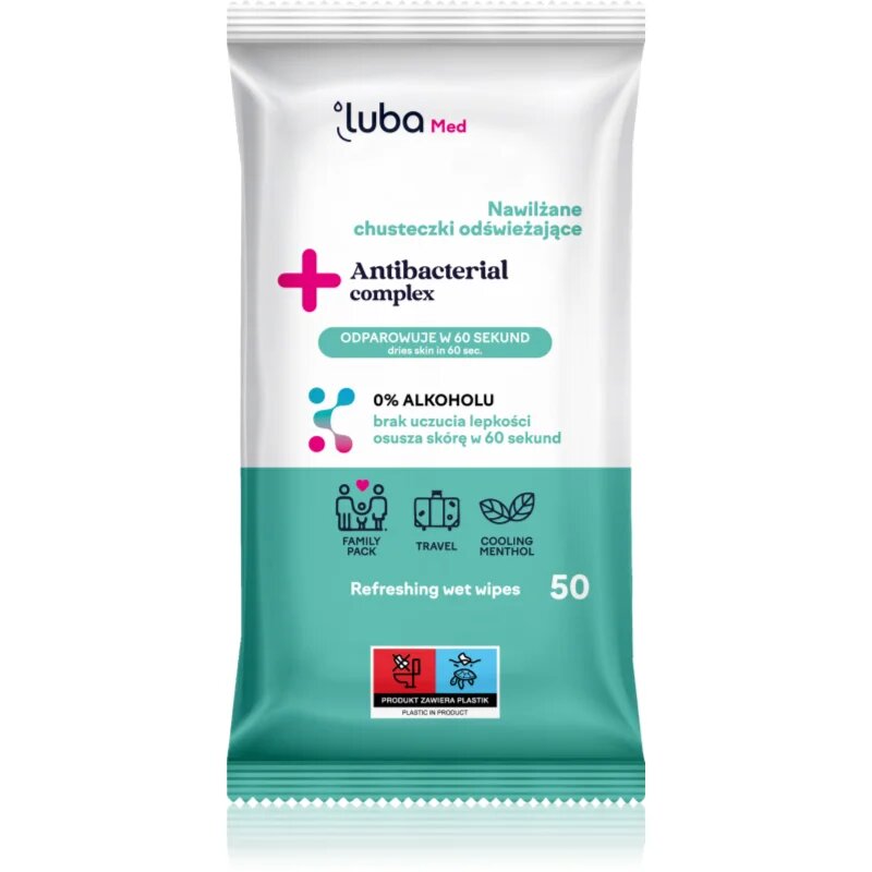 Luba Med Antibacterial Complex vlažni robčki brez alkohola 50 kos