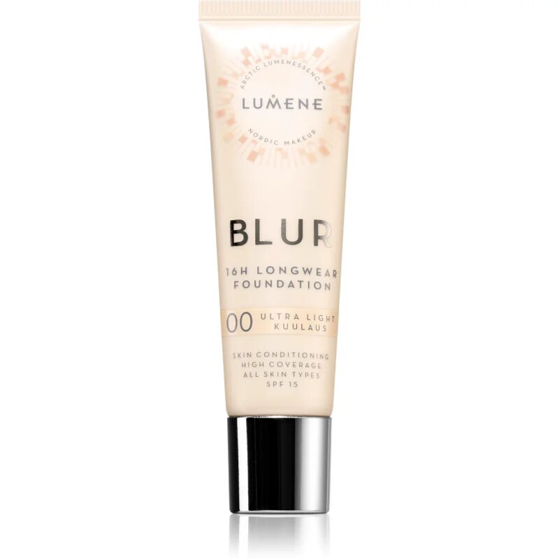 Lumene Blur 16h Longwear dolgoobstojen tekoči puder SPF 15 odtenek 00 Ultra Light (Warm) 30 ml