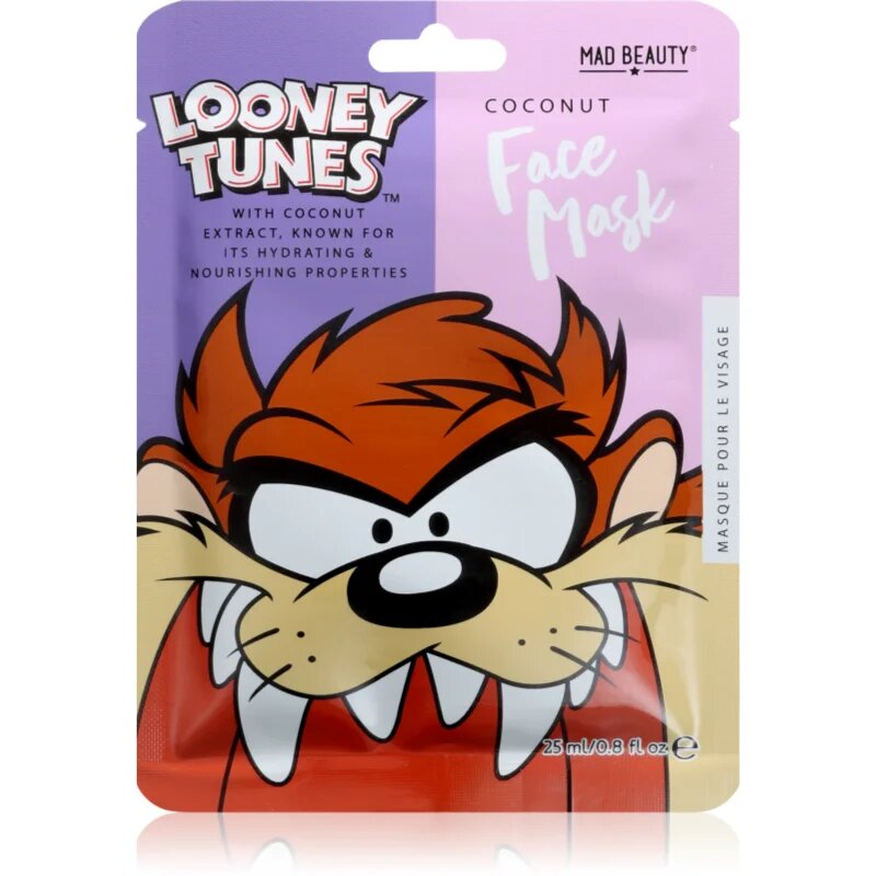 Mad Beauty Looney Tunes Taz vlažilna tekstilna maska z antioksidacijskim učinkom 25 ml