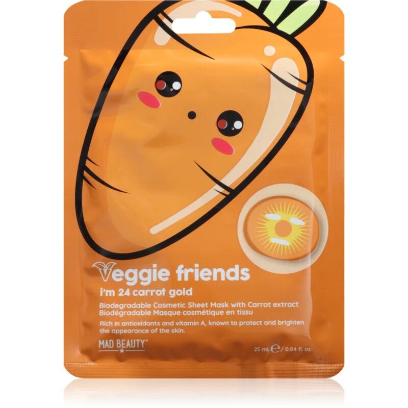 Mad Beauty Veggie Friends Carrot maska iz platna s posvetlitvenim učinkom 25 ml