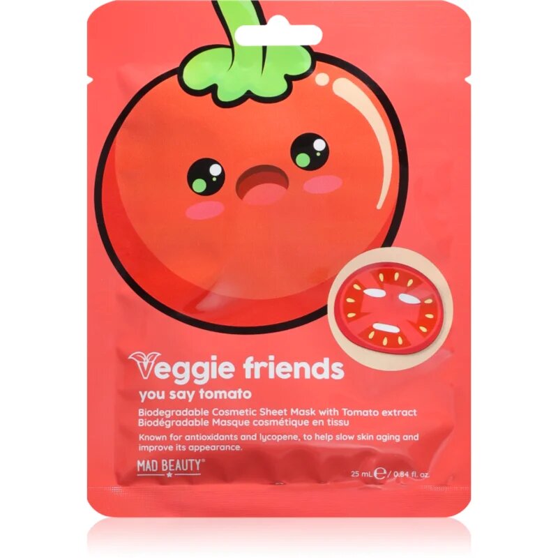 Mad Beauty Veggie Friends Tomato maska iz platna z antioksidacijskim učinkom 25 ml