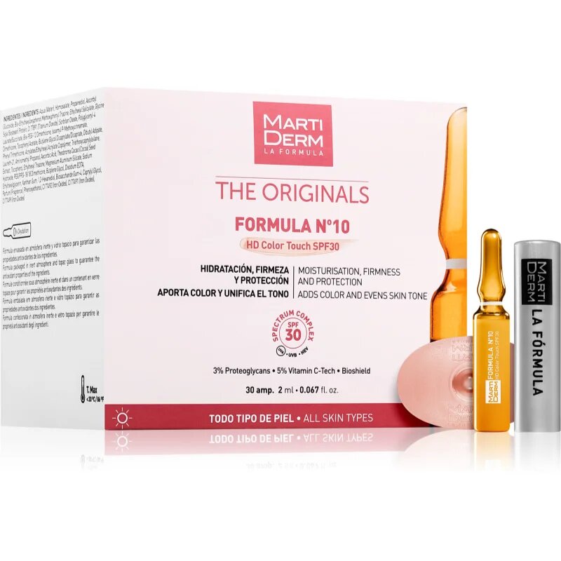 Martiderm The Originals Formula Nº10 HD Color Touch vlažilni serum za obraz z vitaminom C SPF 30 30x2 ml