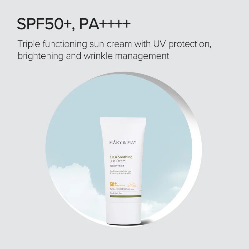 Mary&May Cica Soothing pomirjajoča in zaščitna krema SPF 50+ 50 ml