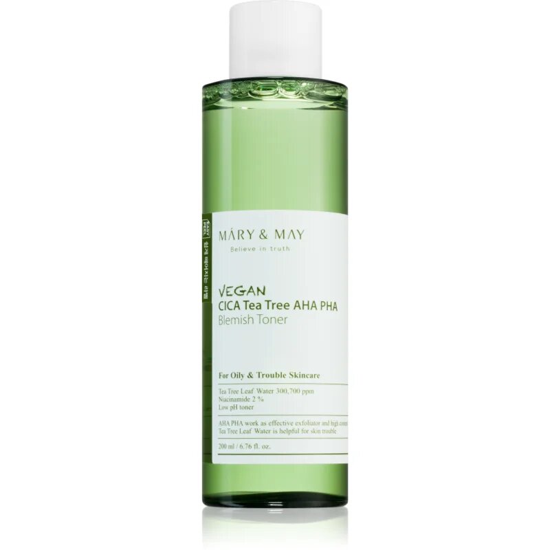 Mary&May Cica Tea Tree AHA PHA pomirjajoči tonik za problematično kožo akne 200 ml