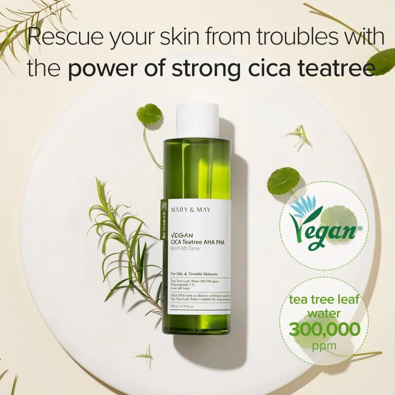 Mary&May Cica Tea Tree AHA PHA pomirjajoči tonik za problematično kožo akne 200 ml