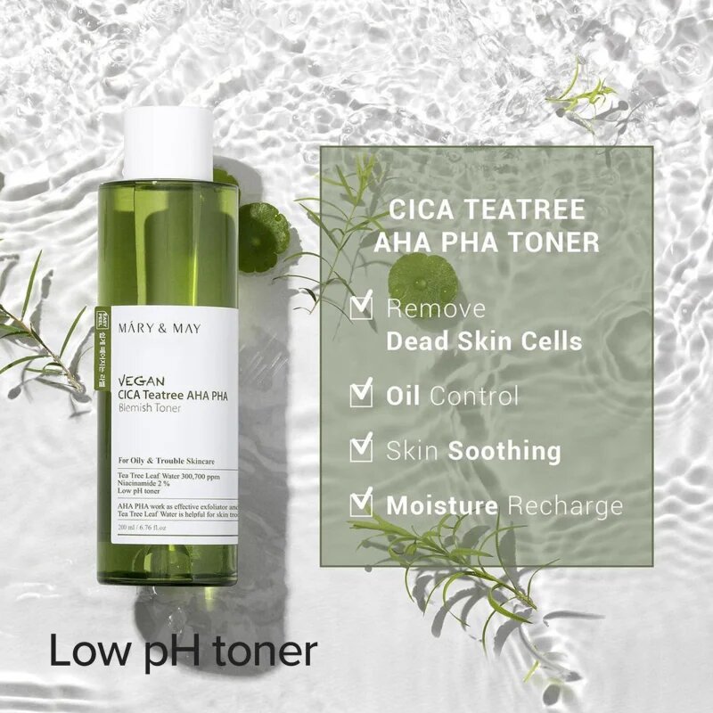 Mary&May Cica Tea Tree AHA PHA pomirjajoči tonik za problematično kožo akne 200 ml