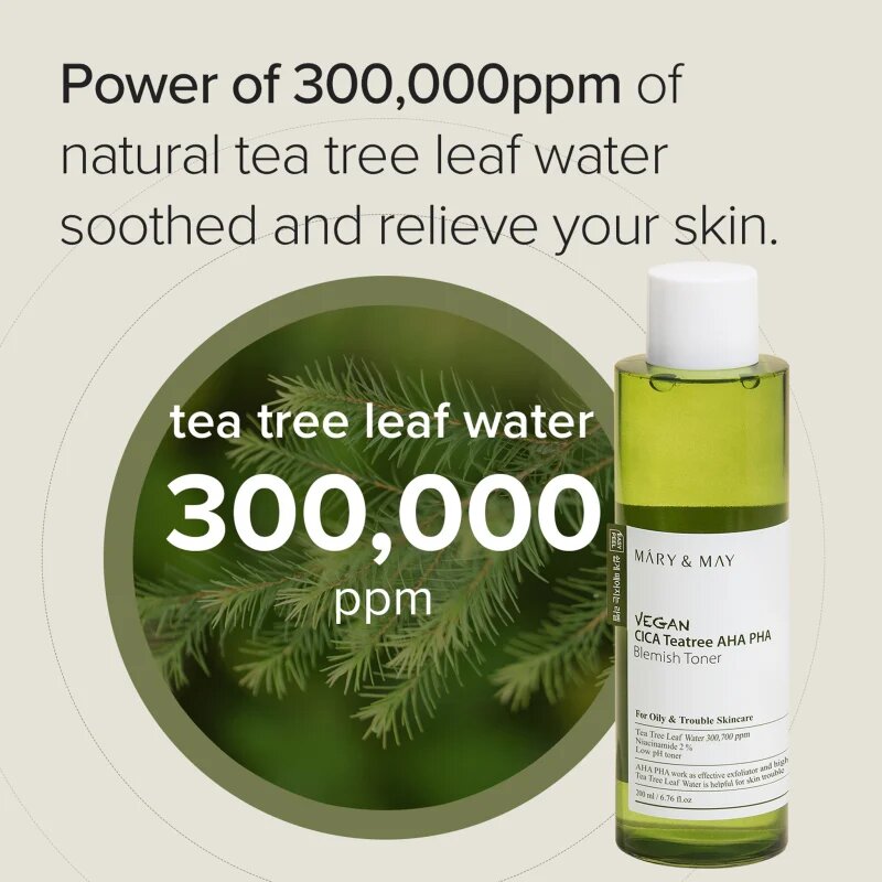 Mary&May Cica Tea Tree AHA PHA pomirjajoči tonik za problematično kožo akne 200 ml