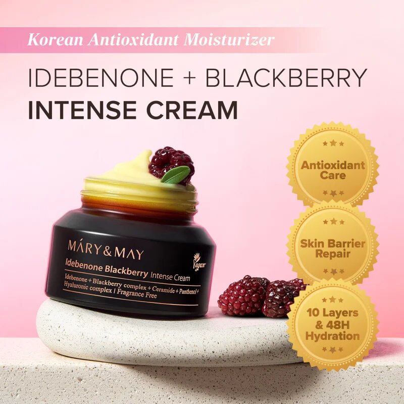Mary&May Idebenone + Blackberry Complex Intensive Total Care Cream posvetlitvena vlažilna krema proti gubam 70 g