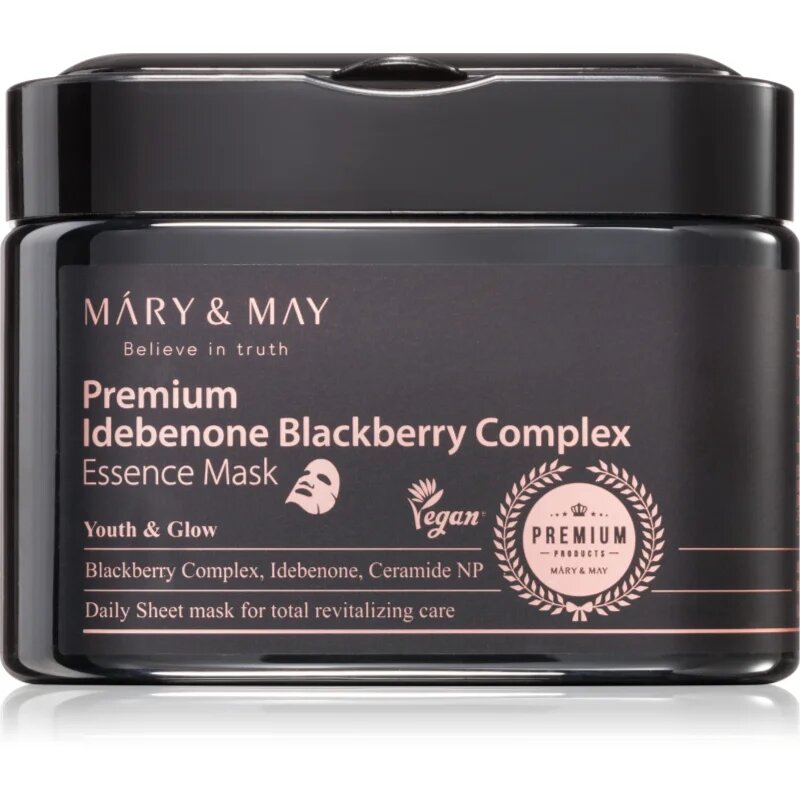 Mary&May Premium Idebenone Blackberry Complex Essence Mask vlažilna tekstilna maska z učvrstitvenim učinkom veliko pakiranje 20 kos