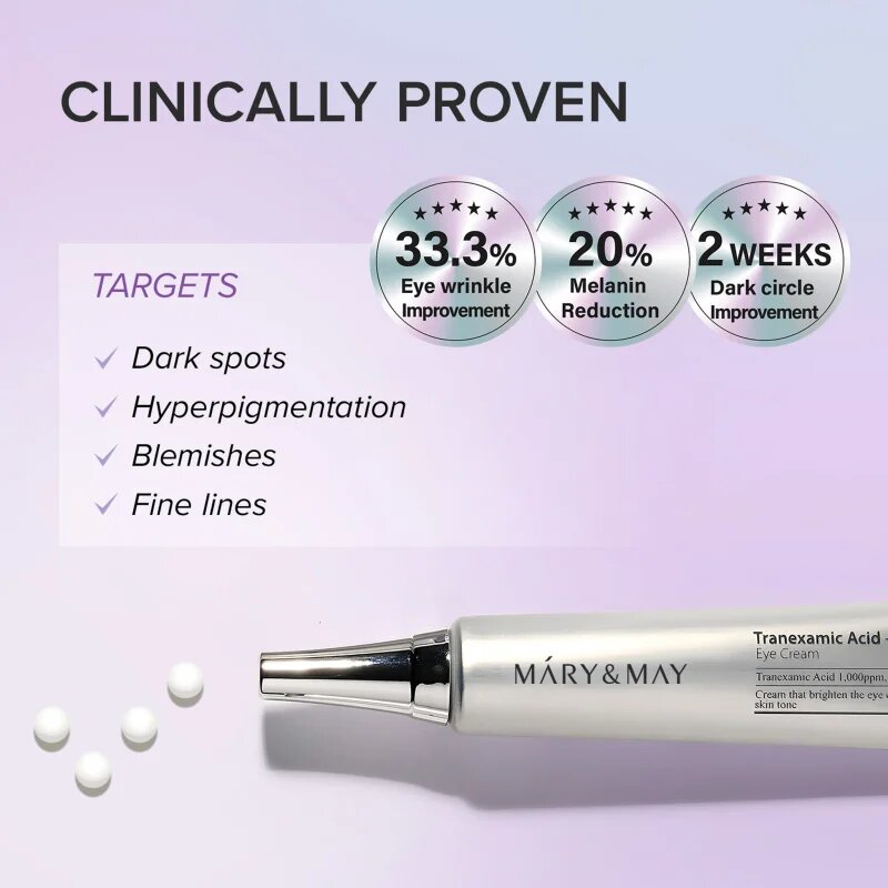 Mary&May Tranexamic Acid + Glutathione Eye Cream krema proti gubam za predel okoli oči za redukcijo oteklin in temnih kolobarjev 30 g