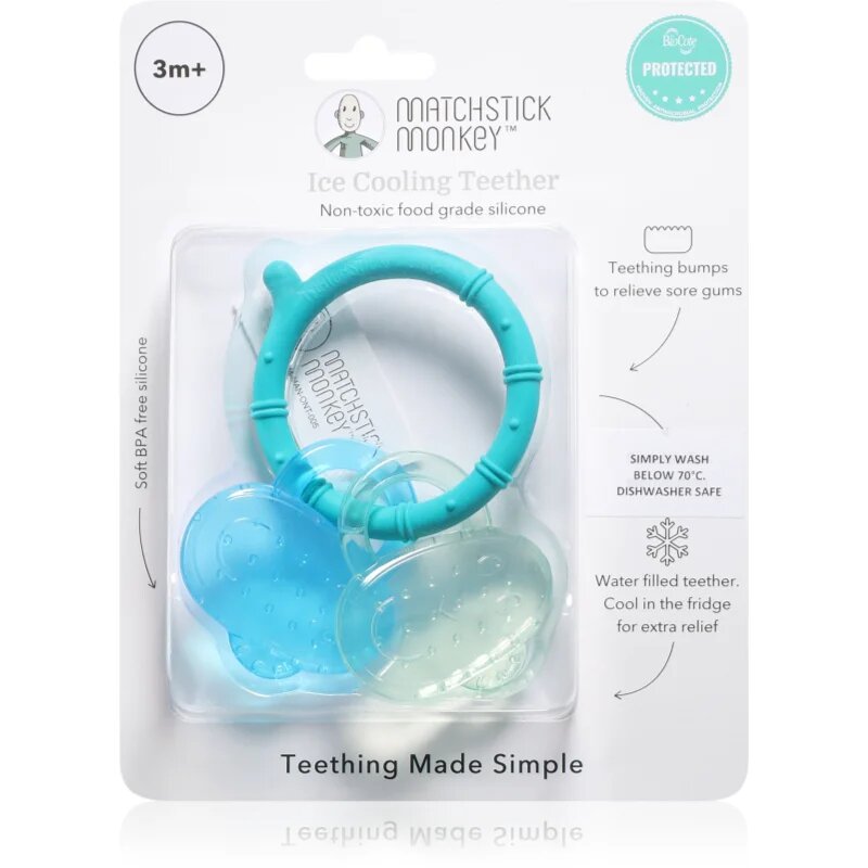 Matchstick Monkey Cooling Teether grizalo s hladilnim učinkom Blue/ Mint 3m+ 1 kos