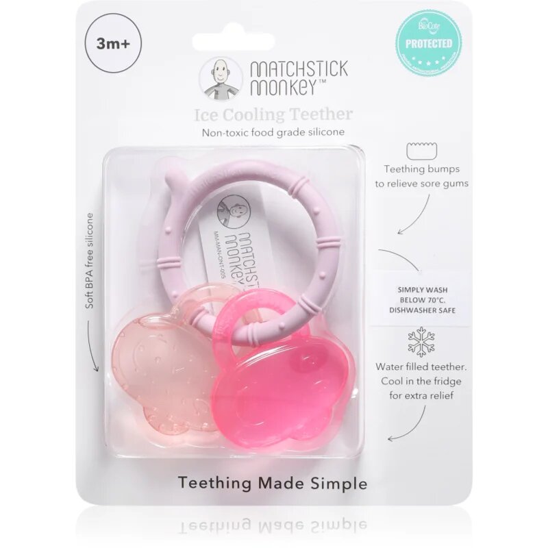 Matchstick Monkey Cooling Teether grizalo s hladilnim učinkom Pink/ Dusty Pink 3m+ 1 kos