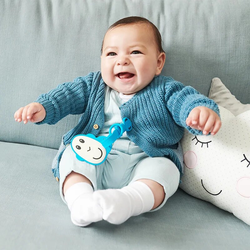 Matchstick Monkey Flat Face Teether & Soother Clip darilni set za otroke Blue