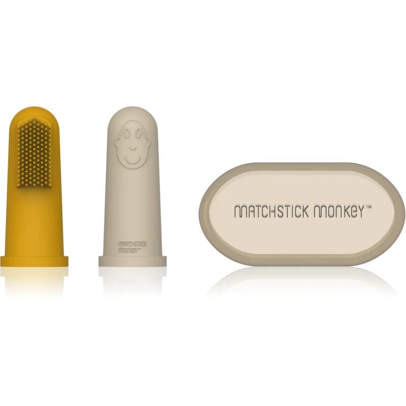 Matchstick Monkey Silicone Finger Toothbrush otroška zobna ščetka za na prst z etuijem Yellow/ Beige 2 kos