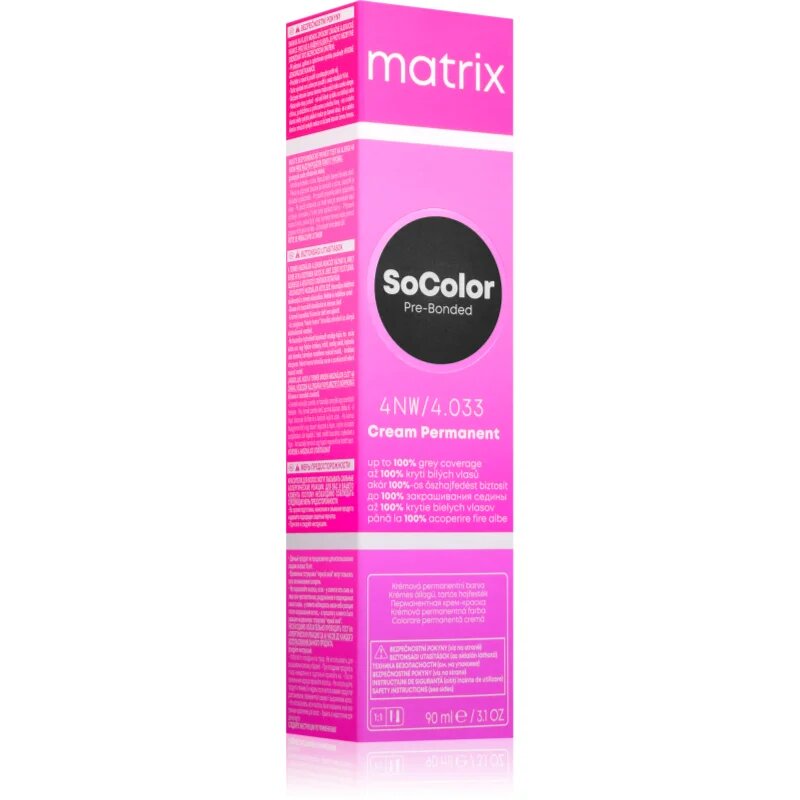Matrix SoColor Pre-Bonded permanentna barva za lase za prekrivanje sivin odtenek 4NW 90 ml