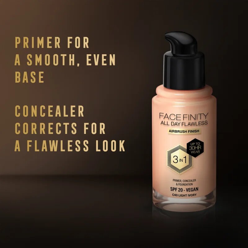 Max Factor Facefinity All Day Flawless dolgoobstojen tekoči puder SPF 20 odtenek 40 Light Ivory 30 ml