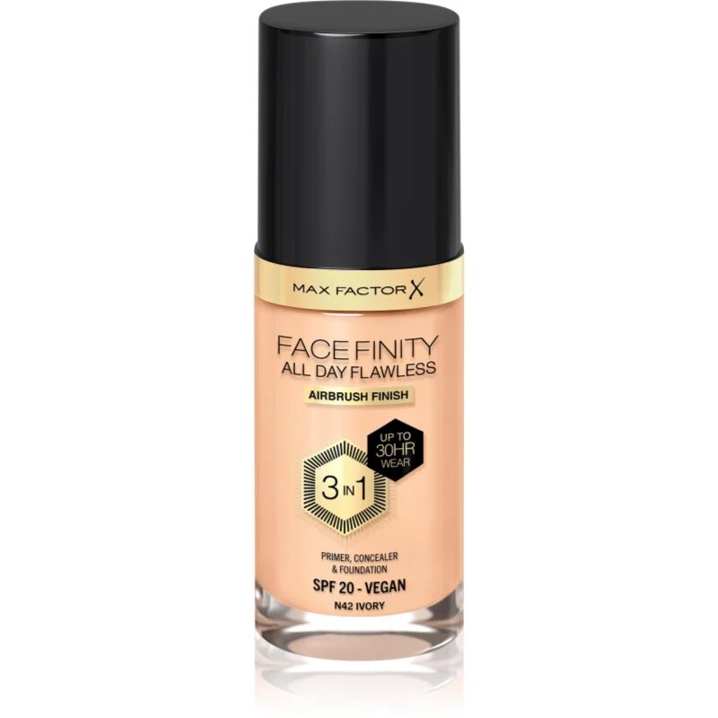 Max Factor Facefinity All Day Flawless dolgoobstojen tekoči puder SPF 20 odtenek 42 Ivory 30 ml