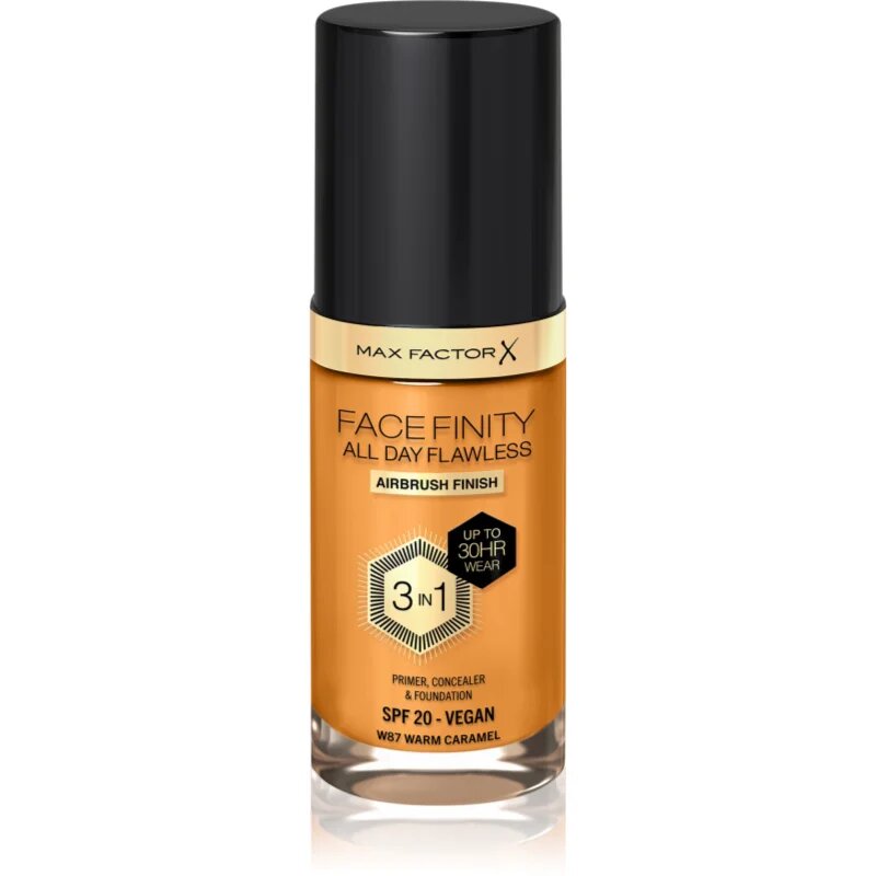 Max Factor Facefinity All Day Flawless dolgoobstojen tekoči puder SPF 20 odtenek 87 Warm Caramel 30 ml