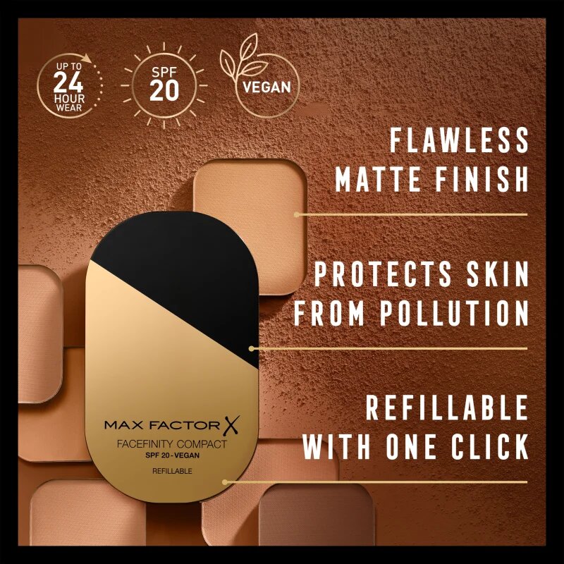 Max Factor Facefinity Refillable kompaktni matirajoči puder SPF 20 odtenek 001 Porcelain 10 g