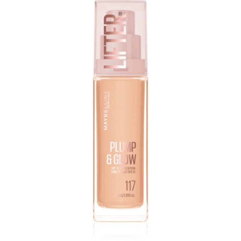 MAYBELLINE NEW YORK Lifter Plump & Glow posvetlitveni tekoči puder za naraven videz odtenek 117 30 ml