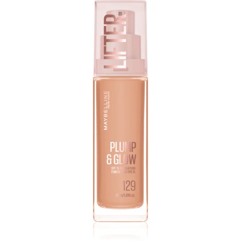 MAYBELLINE NEW YORK Lifter Plump & Glow posvetlitveni tekoči puder za naraven videz odtenek 129 30 ml