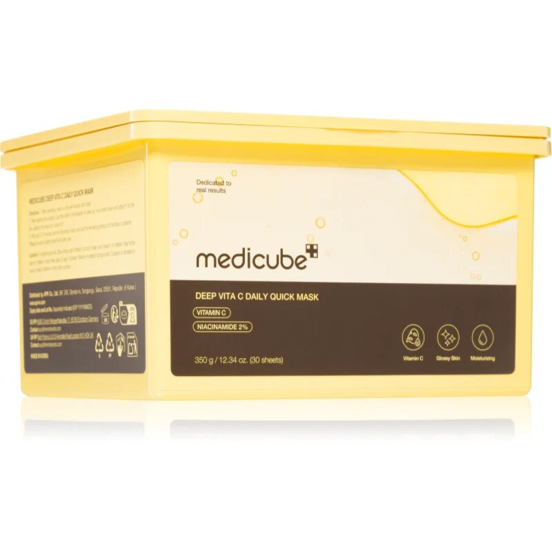 Medicube Deep Vita C Daily Quick Mask vlažilna tekstilna maska za poenotenje tona kože veliko pakiranje 30 kos