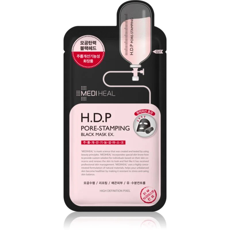 MEDIHEAL Black Mask H.D.P Pore-Stamping maska iz platna za zmanjšanje por 25 ml