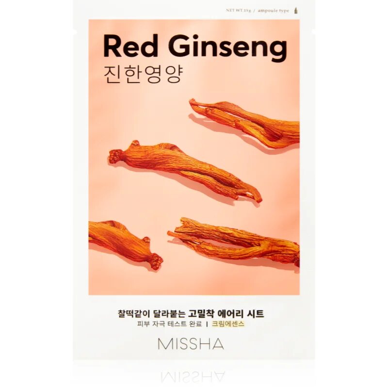 Missha Airy Fit Red Ginseng maska iz platna z vlažilnim in revitalizacijskim učinkom 19 g