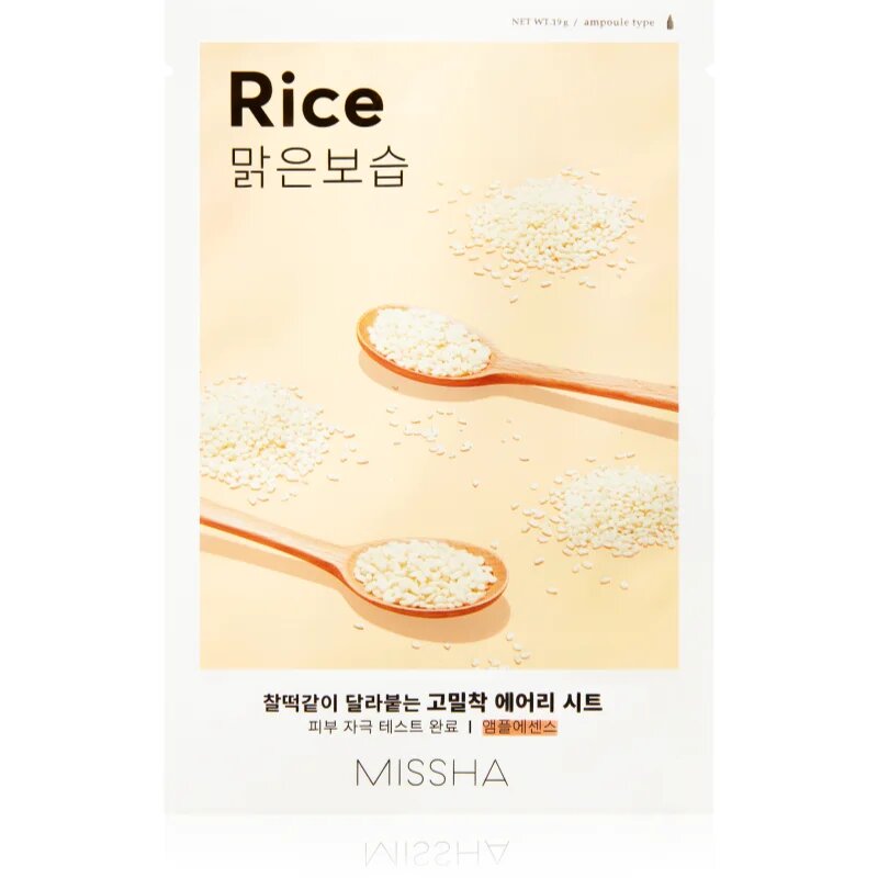 Missha Airy Fit Rice maska iz platna s čistilnim in osvežilnim učinkom 19 g