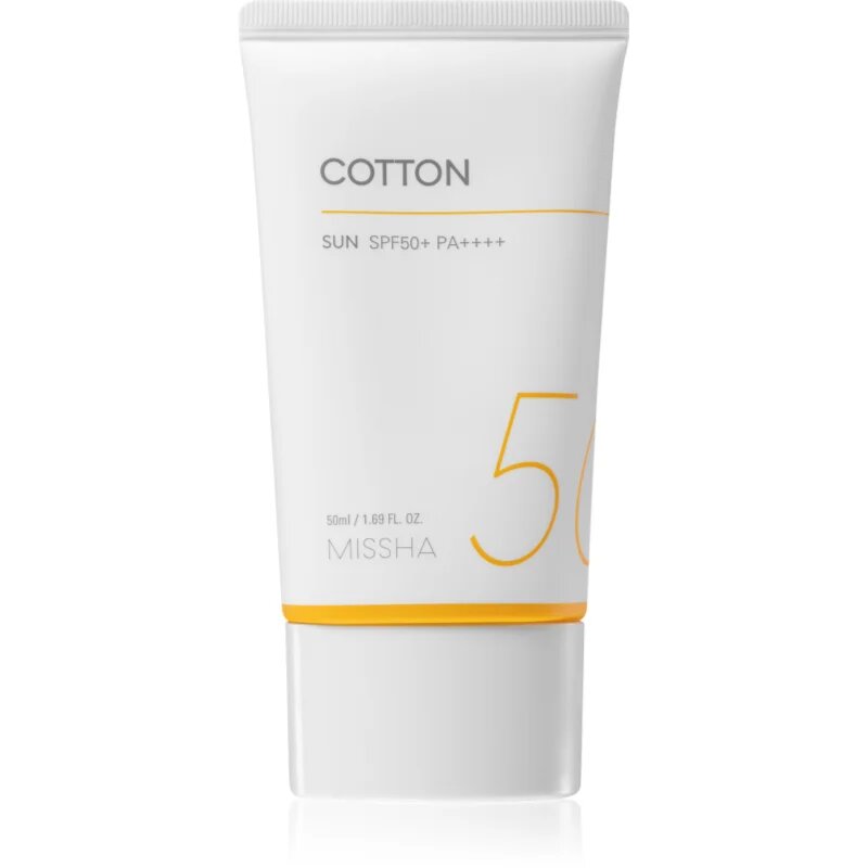 Missha All Around Safe Block Cotton Sun krema za sončenje SPF 50+ za občutljivo in alergično kožo 50 ml